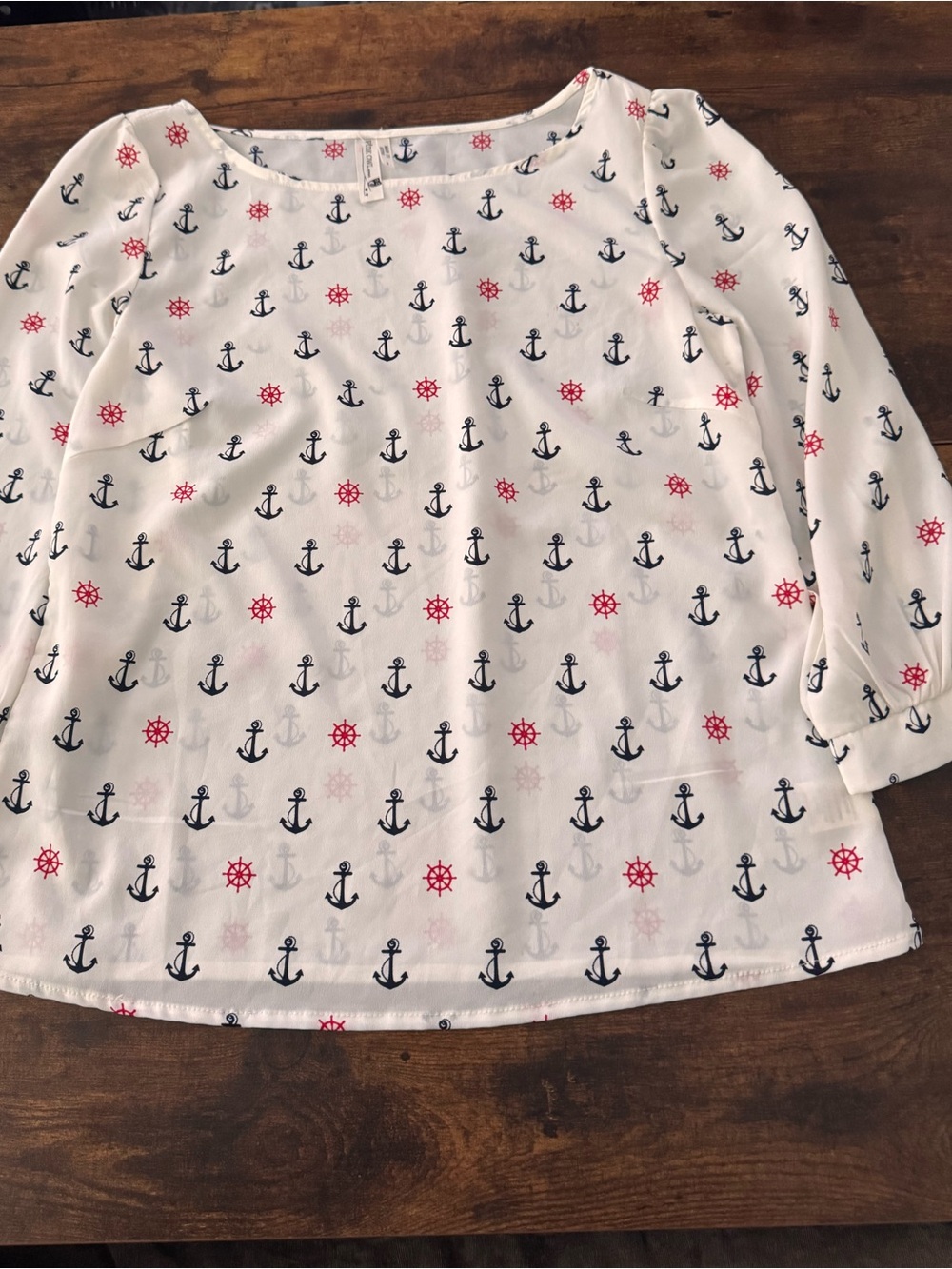 Red Dress Boutique White Nautical Anchor & Wheel Print Blouse
